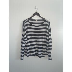 Eileen Fisher stripped sweater top gray black white slouchy long sleeve emo punk